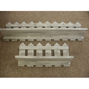 Lot of 2 White Weatered Looked Picket Fence Shelf 20" and 35" Long Primitve Wood   263434778148